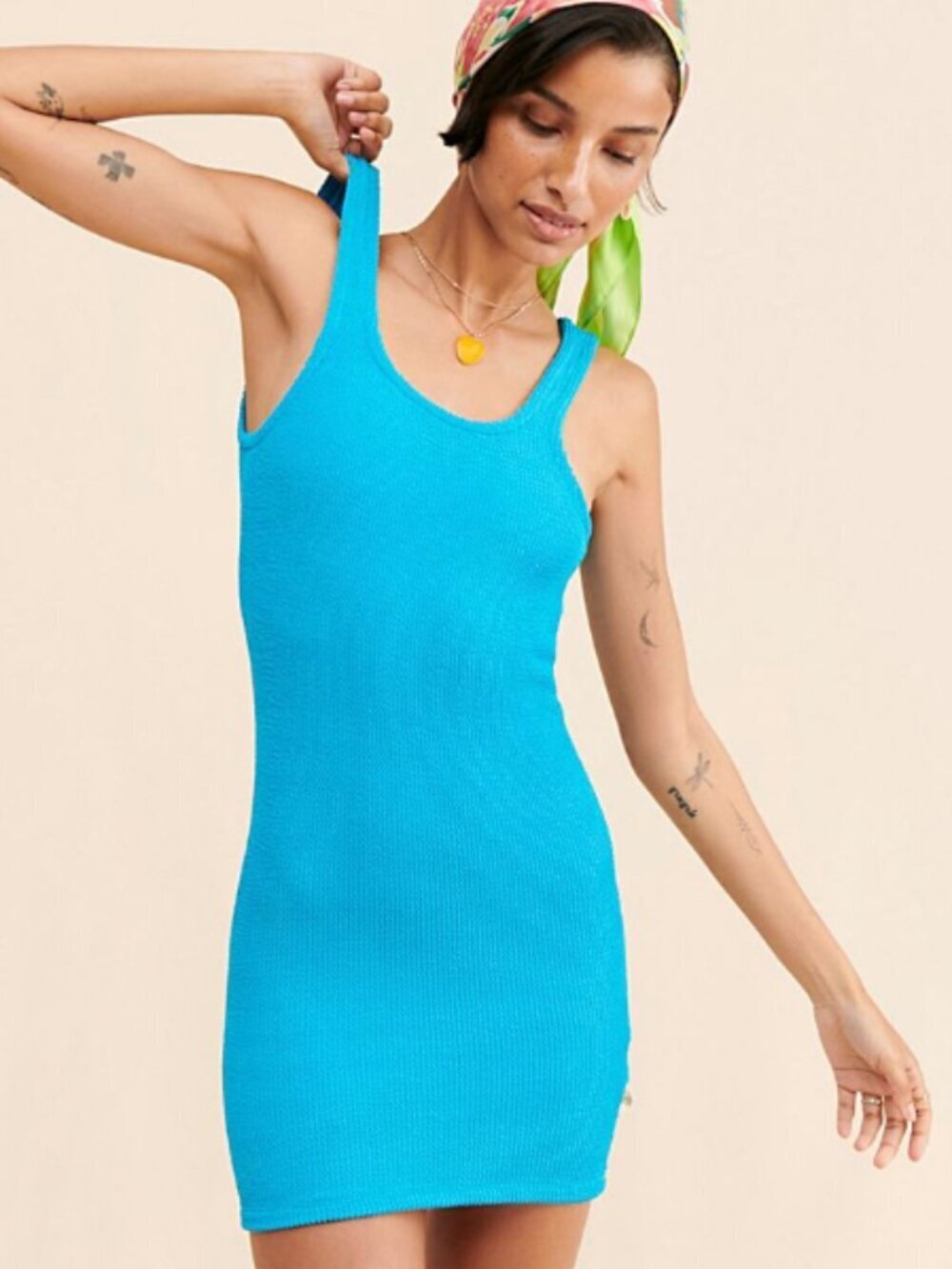 Araminta James The Bella Donna Dress Crinkle Sleeveless Mini Blue Crinkle XS